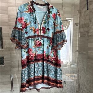 Alice + Olivia Floral Boho Dress - Blue and Red